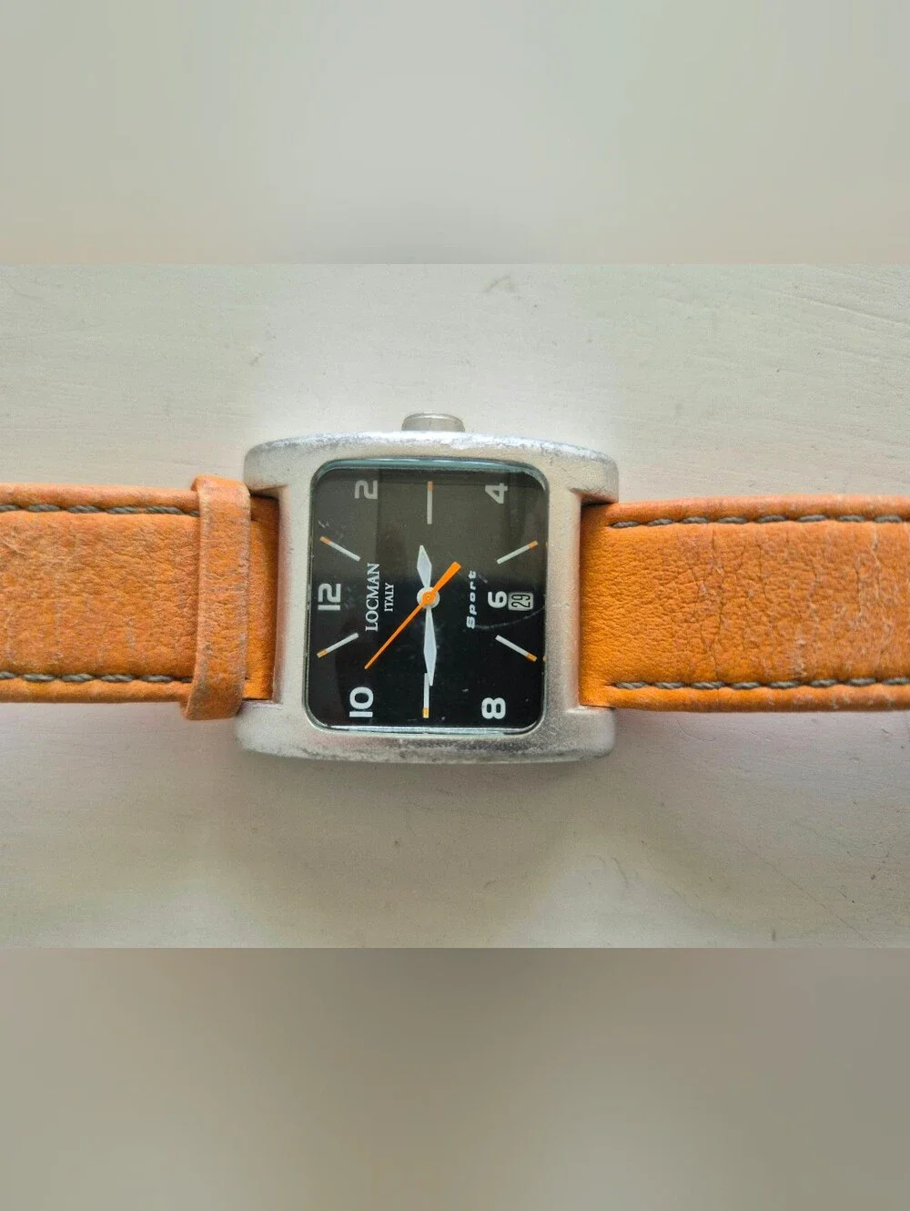 Locman Italy R431 Quadrato Sport Watch Square Black Dial Orange Leather Strap